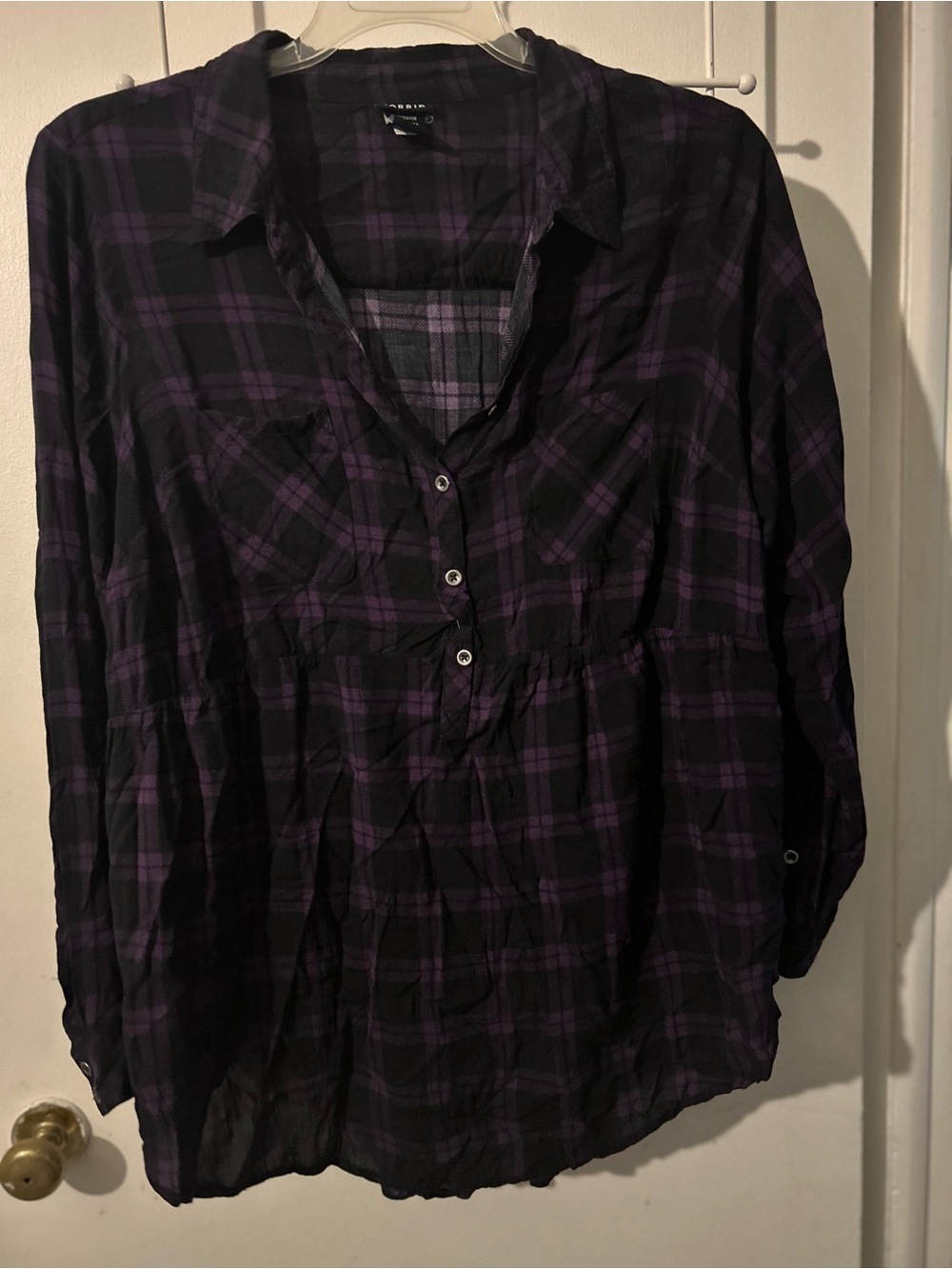 torrid Black & Purple Plaid Button-Front babydoll top